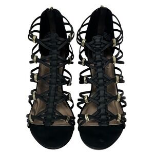 Madden Girl Wedge Heel Gladiator Sandals Women's Size 10 Black with Gold Accents